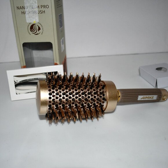 AIMIKE Round Barrel Brush w Boar Bristles 2.9”, Barrel 1.7 “+ 4 Clips NEw Detail - Picture 2 of 4